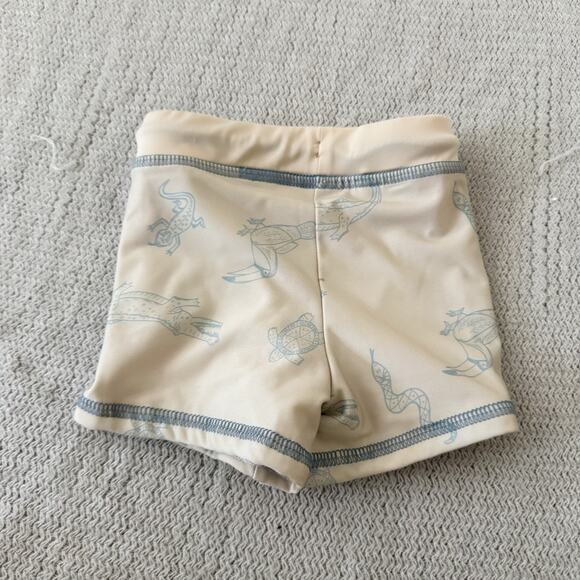 Dot Dot Smile Tan + Blue Animal Print Swim Shorts - 12-24M - Picture 5 of 6